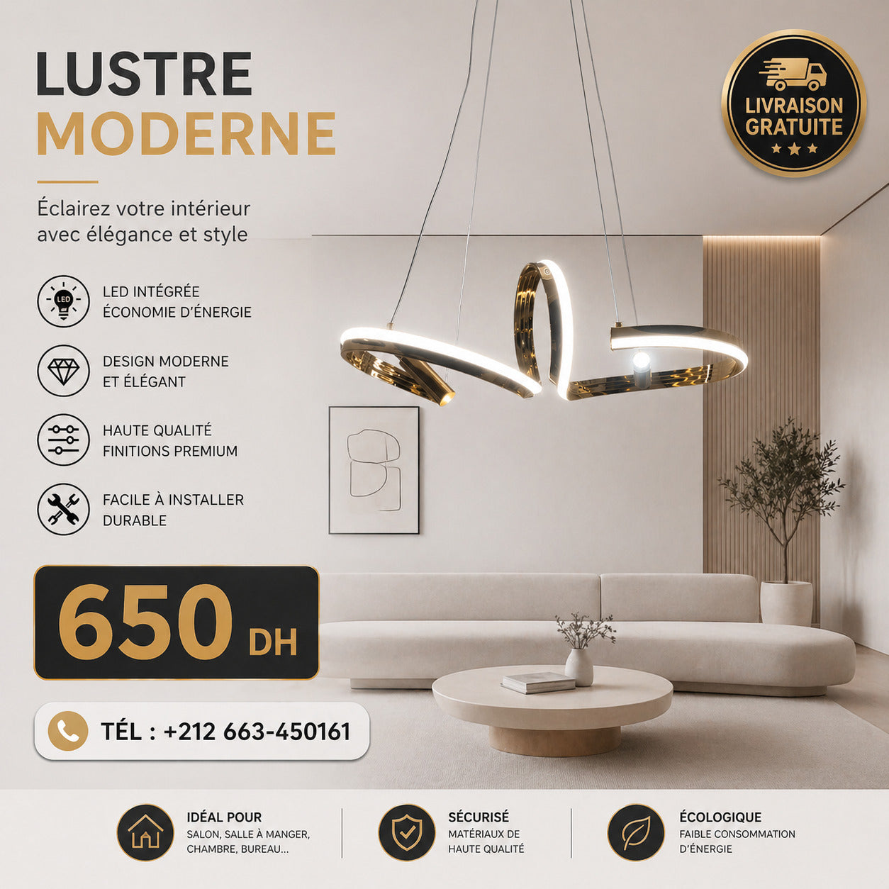 lustre LED 60 cm